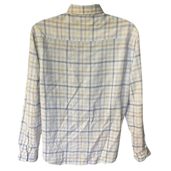 Magaschoni Man Neutral Check Linen Blend Casual Button Down Size M - Picture 4 of 9
